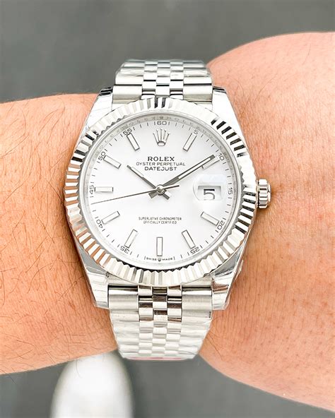 rolex datejust silver dial 41|Rolex Datejust 41mm white gold.